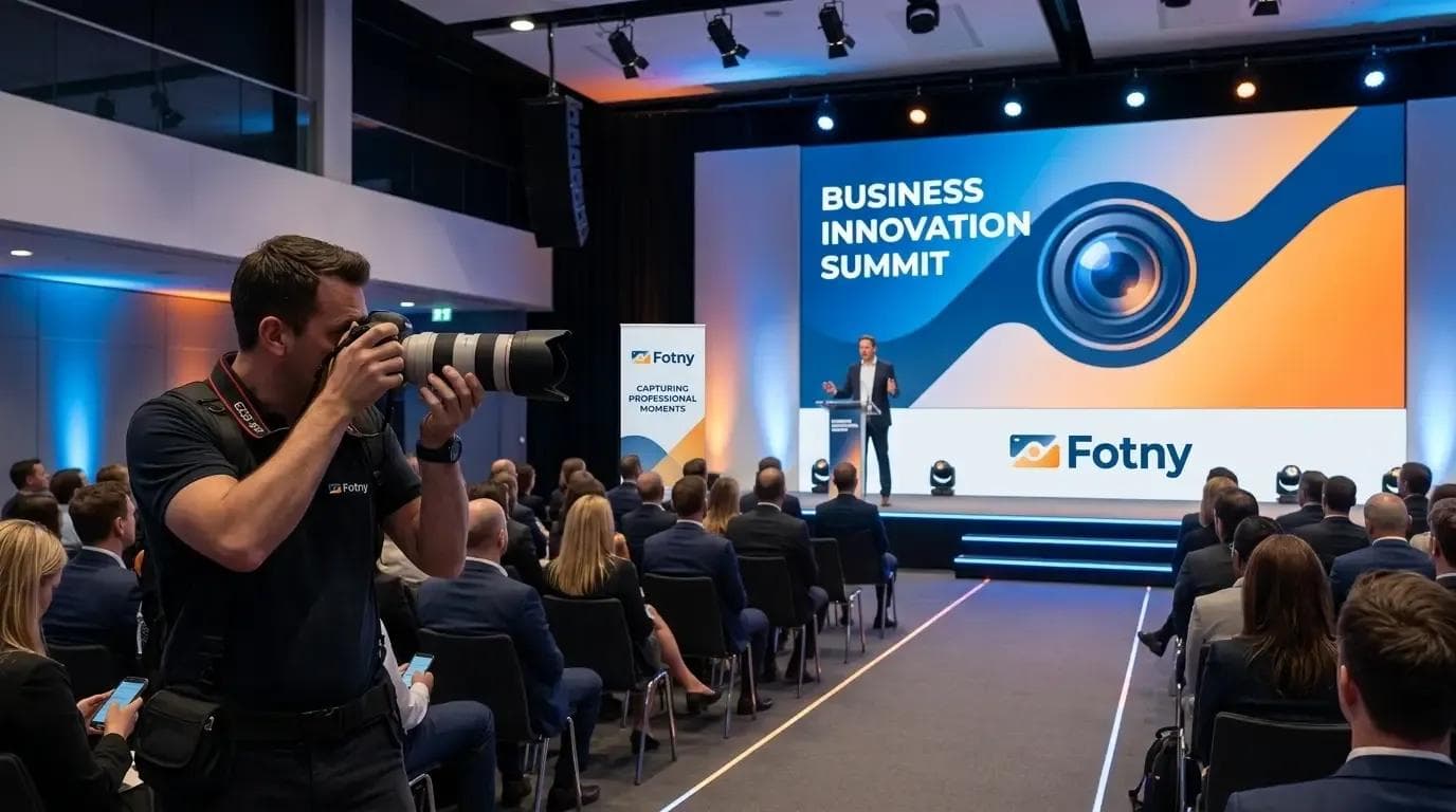 Conference keynote stage being photographed during a professional business event