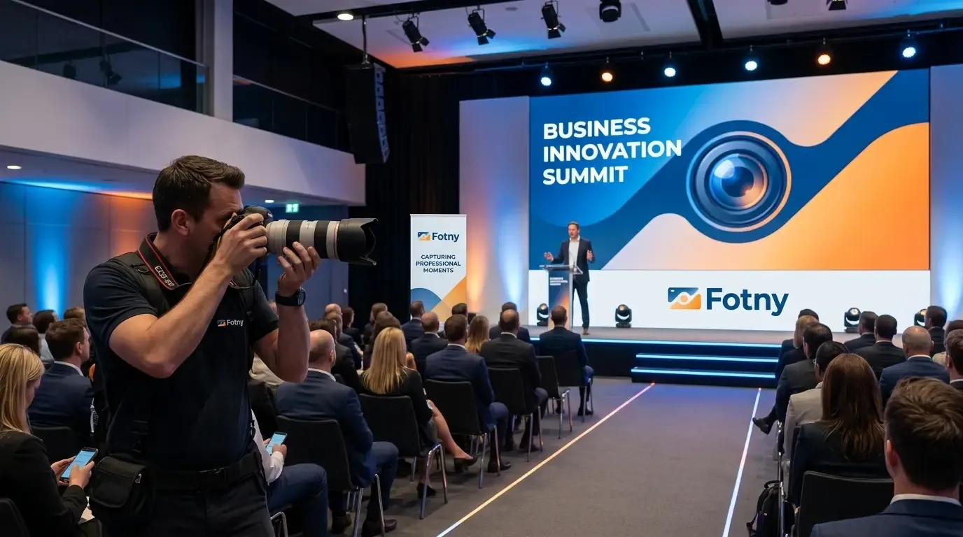 Conference keynote stage being photographed during a professional business event